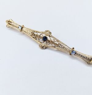Art Deco 14k WHITE Gold Sapphire Topaz Bar Pin
